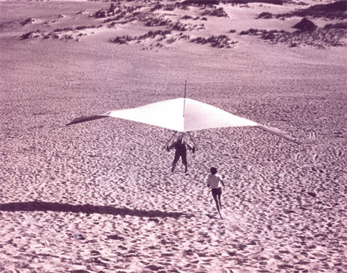 Old photo of hang gliding