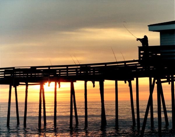 Jennette's Pier, A Lone Angler Casts Out at the Old Pier