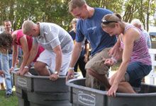 Stomp grapes at the Currituck Fall Food and Wine Festival.