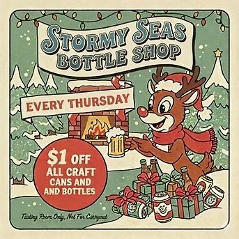 Misfit Bars of Christmas Crawl, Thirsty Thursdays at Stormy Seas Bottle Shop
