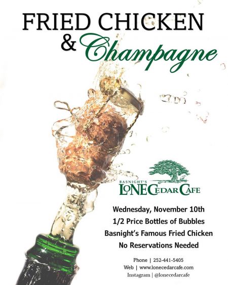 Basnight’s Lone Cedar Outer Banks Seafood Restaurant, Fried Chicken and Champagne