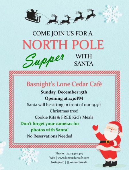 Basnight’s Lone Cedar Outer Banks Seafood Restaurant, Supper with Santa