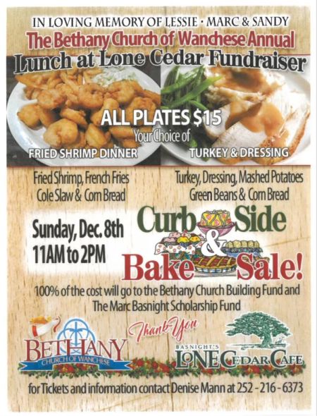Basnight’s Lone Cedar Outer Banks Seafood Restaurant, Bethany Church of Wanchese Fundraiser Lunch