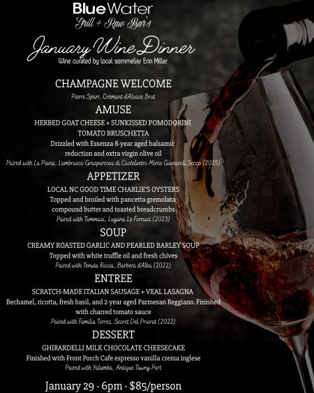 Blue Water Grill & Raw Bar, January Wine Dinner