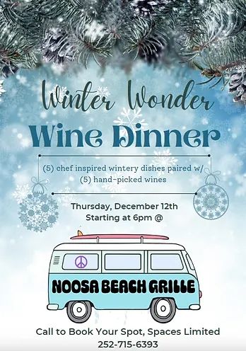 Misfit Bars of Christmas Crawl, Winter Wonder Wine Dinner at Noosa Beach Grille