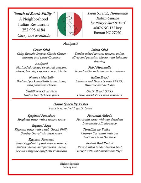 Rusty's Surf & Turf Restaurant, "South of South Philly" A Neighborhood Italian Pop-Up