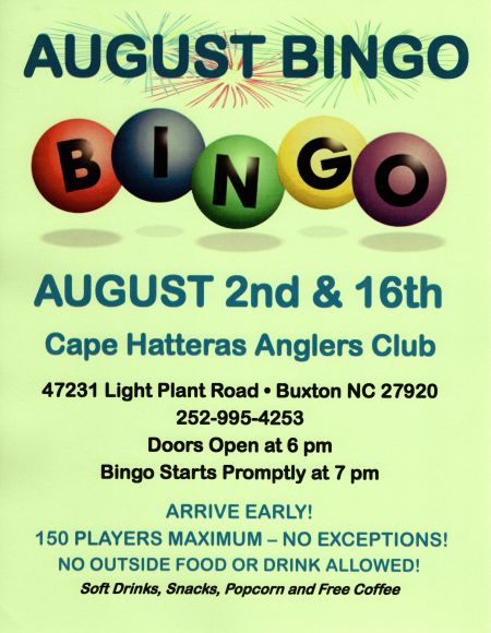 Cape Hatteras Anglers Club, August Bingo