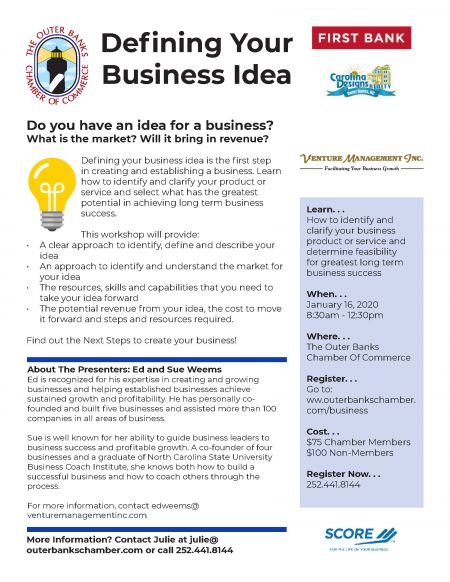 Outer Banks Chamber of Commerce, Defining Your Business Idea