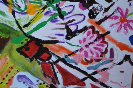 Colorful abstract artwork from the College of the Albemarle's art exhibit, "Creatures of Comfort". 