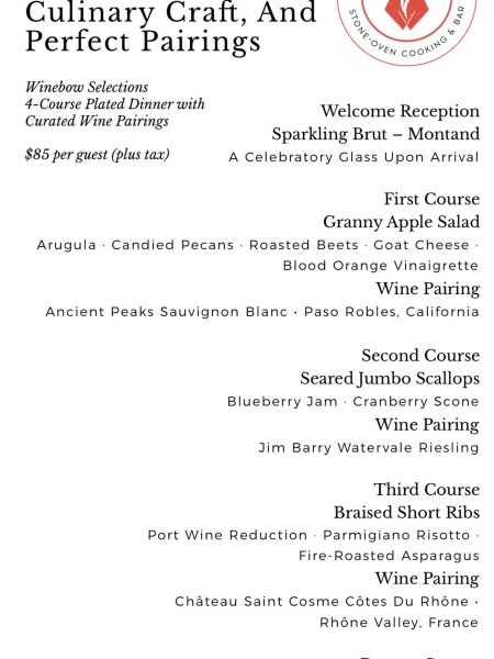 Firetender Stone-Oven Cooking & Bar, Culinary Craft & Perfect Pairings Dinner