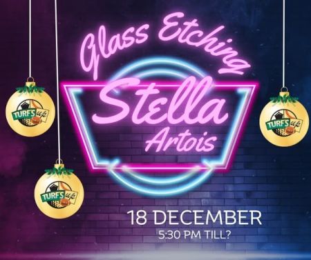 Misfit Bars of Christmas Crawl, Stella Artois Glass Etching at Turf's Up OBX