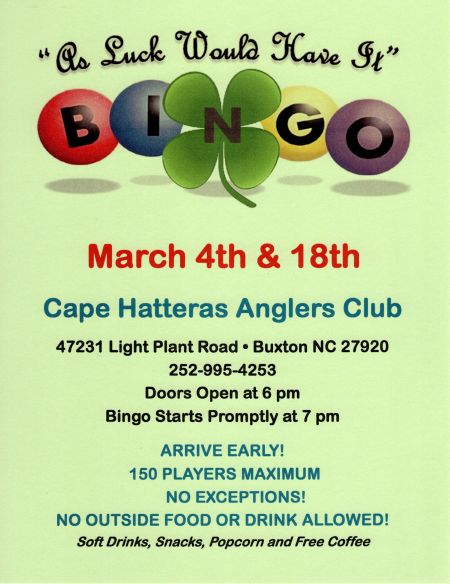Cape Hatteras Anglers Club, March Bingo