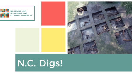 N.C. Digs! exhibit header featuring a dig site and the North Carolina Department of Natural and Cultural Resources logo 