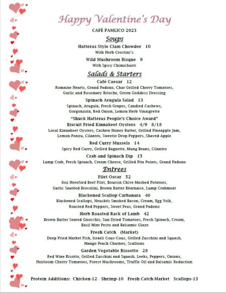 Hatteras Island Events, Valentine's Day Dinner at Cafe Pamlico