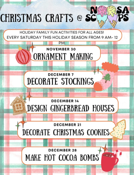 Misfit Bars of Christmas Crawl, Christmas Crafts Mornings at Noosa Scoops