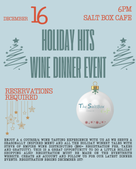 Misfit Bars of Christmas Crawl, Holiday Hits Wine Dinner Event at Salt Box Cafe