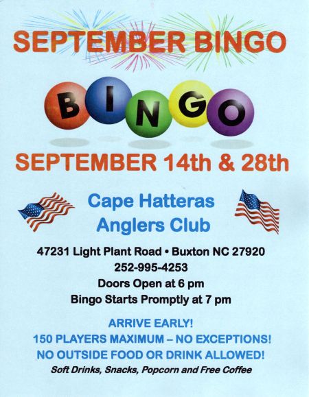 Cape Hatteras Anglers Club, September Bingo