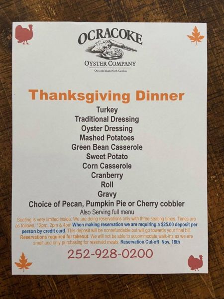 Ocracoke Oyster Company, Thanksgiving Dinner