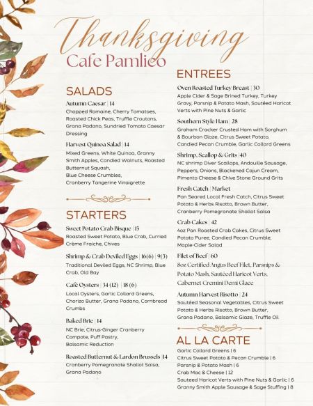 The Inn on Pamlico Sound | Cafe Pamlico, Thanksgiving Dinner at Cafe Pamlico