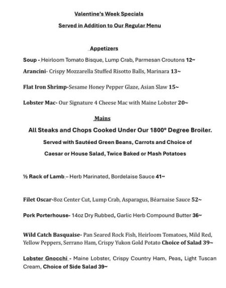 The Pony and the Boat Comfort Kitchen, Valentine's Day Dinner