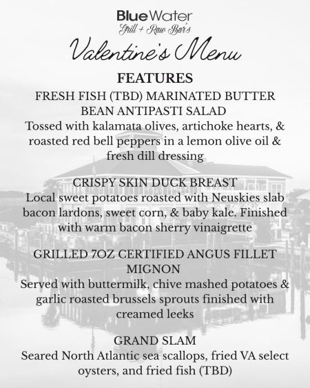 Blue Water Grill & Raw Bar, Valentine's Day Dinner
