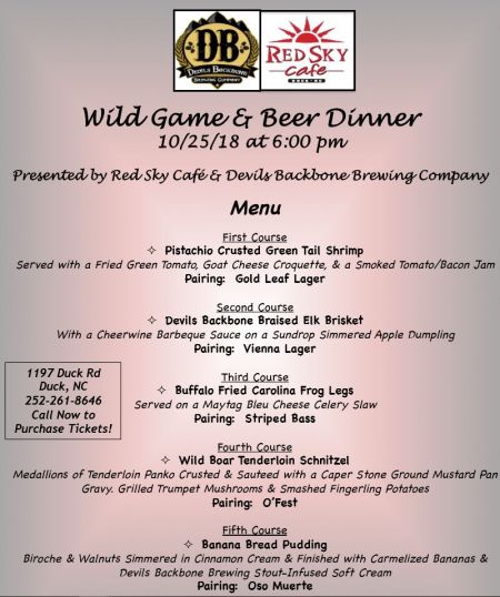 Red Sky Casual Dining & Cocktails, Wild Game & Beer Dinner