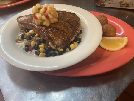Darrell's Seafood Restaurant Manteo, Catch of the Day Over Beans and Rice