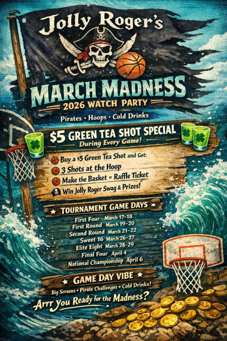 Jolly Roger Restaurant, March Madness Green Tea Shot Special