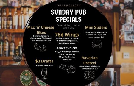The Froggy Dog Restaurant & Pub, Sunday Pub Specials