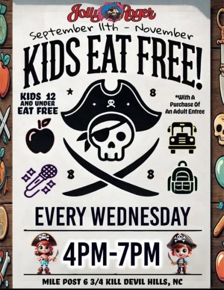 Jolly Roger Restaurant, Kids Eat Free Wednesdays