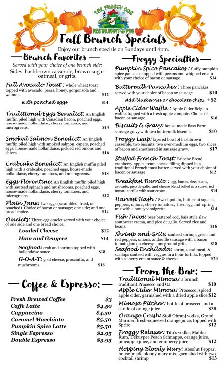 The Froggy Dog Restaurant & Pub, Fall Brunch Specials