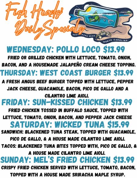 Fish Heads Bar & Grill, Daily Specials
