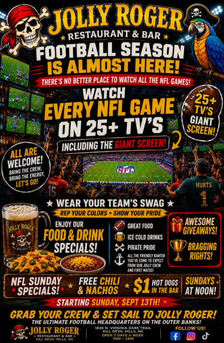 Jolly Roger Restaurant, Sunday Football Specials + Free Chili & Nacho Bar