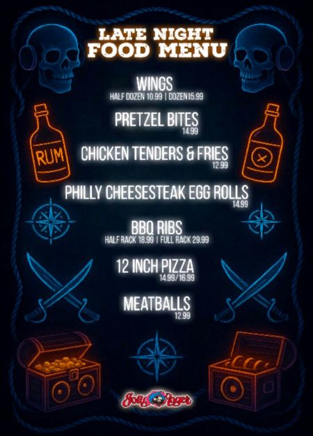 Jolly Roger Restaurant, Late Night Food Menu