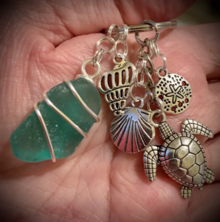 Absolutely Outer Banks, Sea Turtle and Sea Glass Keychain