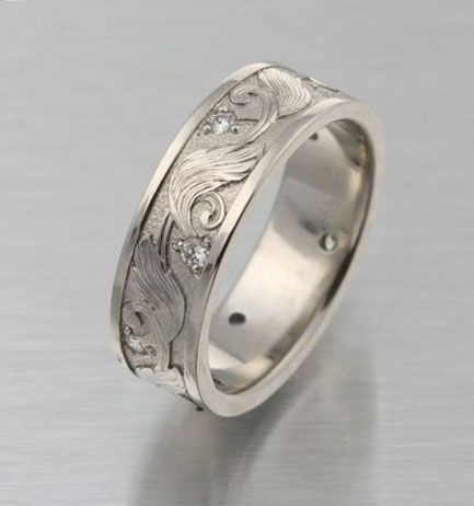 Men's Rings Leaf Pattern Celtic Leaf & Diamond Men's Ring | Silver Bonsai Gallery | Outer Banks ...